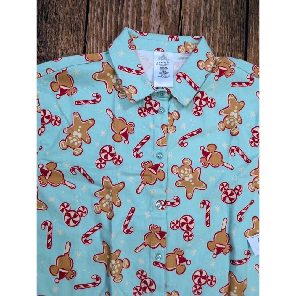 NWT Disney Flannel Shirt Mickey Candy Ice Cream Holiday Gingerbread Unisex Med - Picture 3 of 11